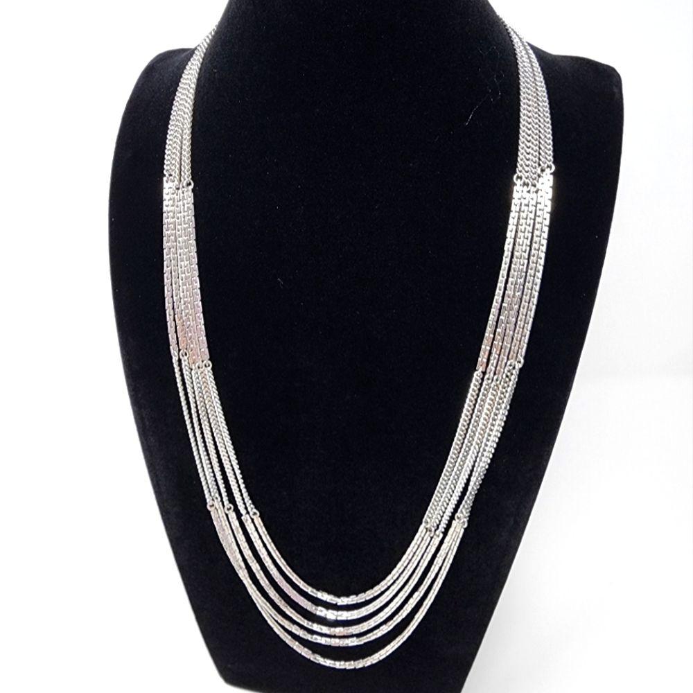 Vintage Monet Multi Strand Silver Box Chain Necklace - Picture 7 of 14